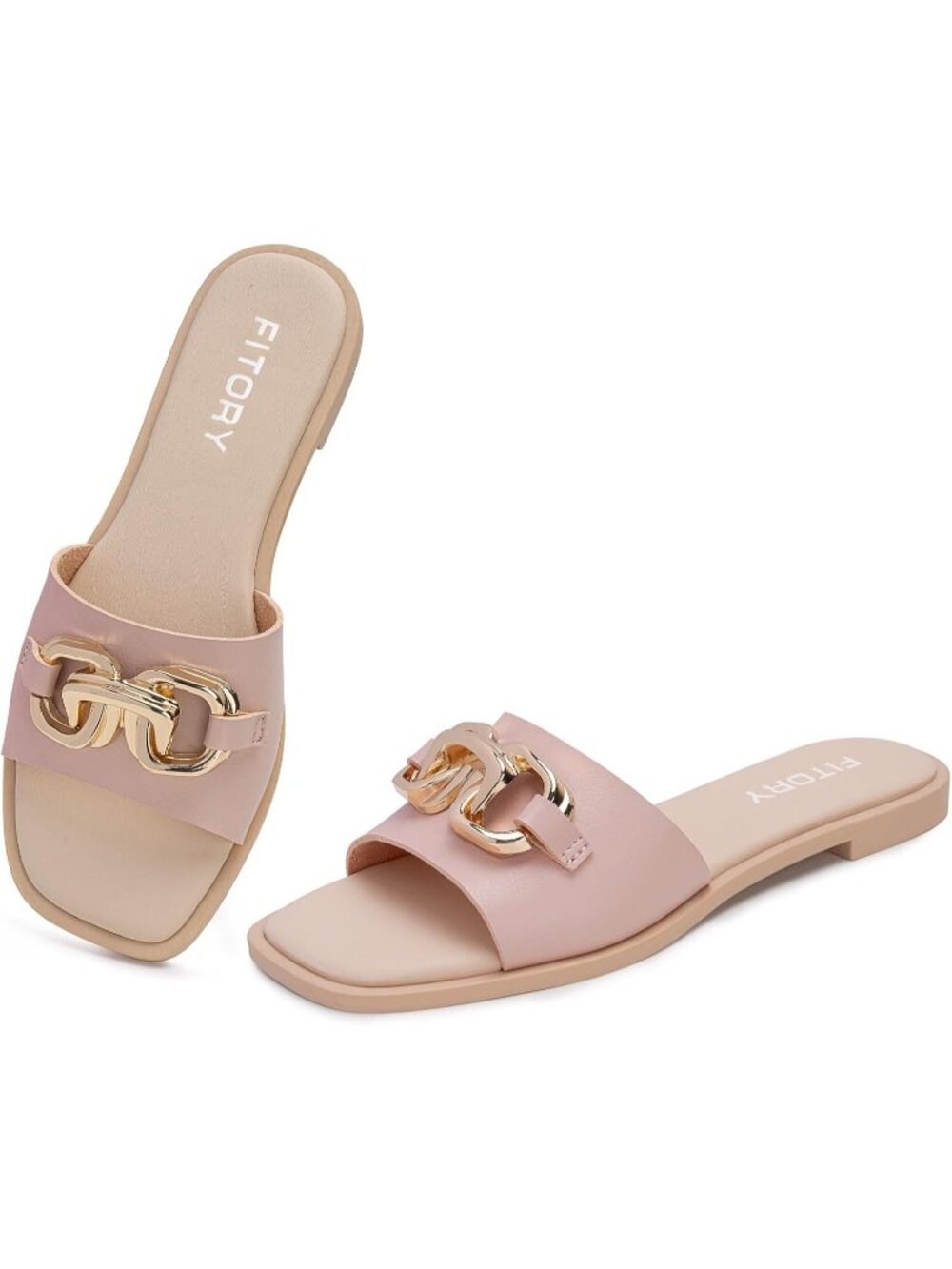 Women's Pink Flat Sandals Fashion Slides With Soft Leather Slippers for Summer